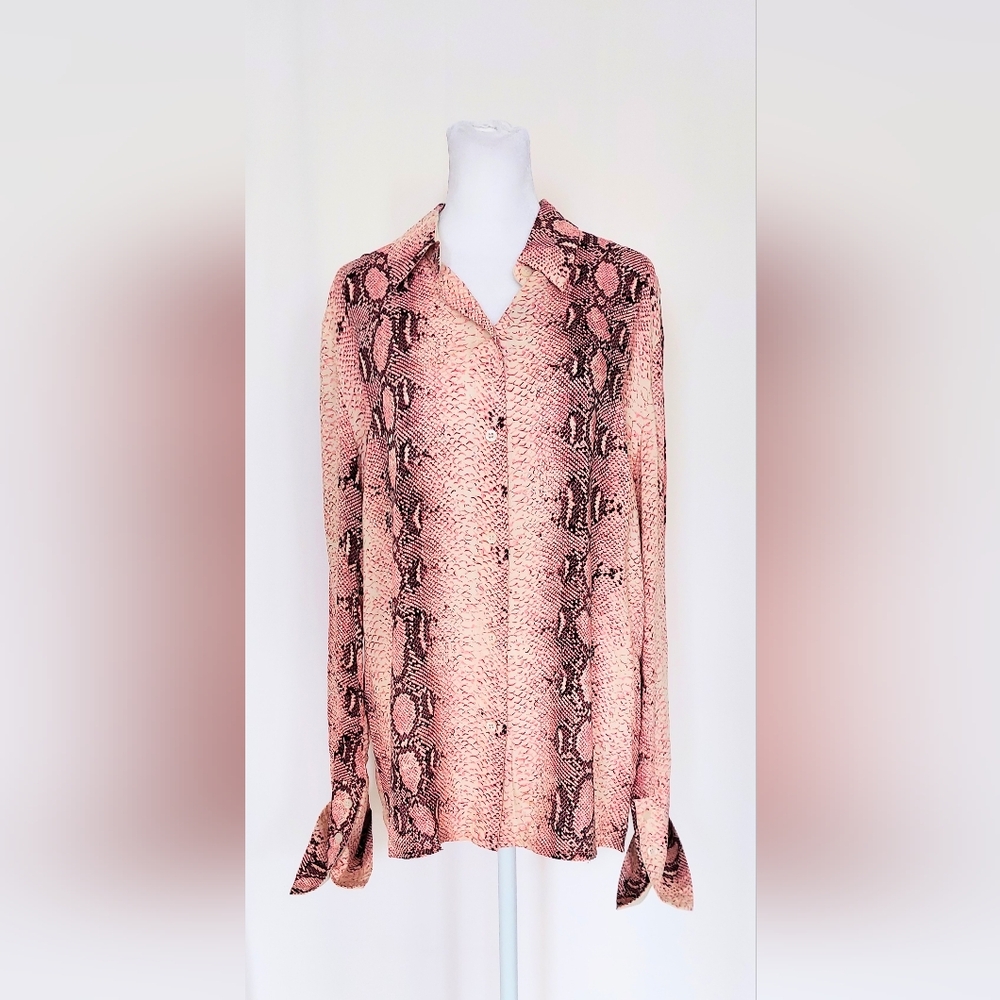 The Sang Button Up Shirt Top Blouse Size Small Pink Python